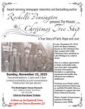 Event poster featuring captain and two crew members of the Rouse Simmons.