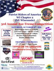 Event poster with American flag and crossed axes.
