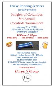 Event poster featuring a corn hole board.