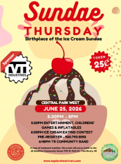 Event poster with a big ol' sundae with a cherry on top. And chocolate sauce.