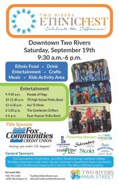 Event poster with photos of groups of dancers and musicians performing onstage.
