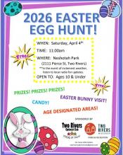 Event poster featuring the Easter bunny and decorated eggs.