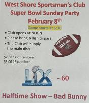 Poster advertising Westshore's Super Bowl party.