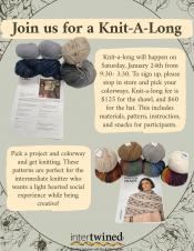 Poster featuring images of yarn and knitting projects.