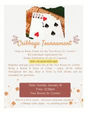 Event poster featuring playing cards upon a cribbage board.