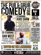 Event poster featuring photos of two comedians.