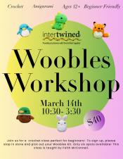 Event poster with cute crocheted critters.