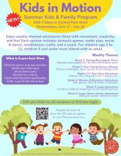 Event poster featuring active happy kids outdoors and QR code to register.