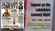 Event poster featuring photos of two comedians.