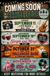 Event poster with upcoming events.