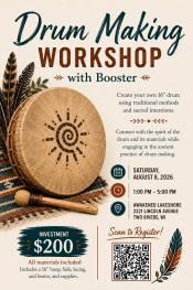 Event poster picturing drum and beater.