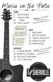 Event lineup with partial image of a guitar.