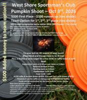 Event poster with schedule and big orange pumpkins.