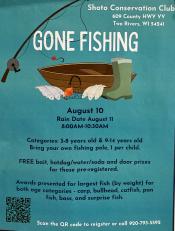 Gone Fishing event poster featuring fishing pole.