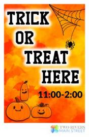 Promotional flyer identifying trick-or-treat locations