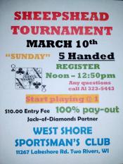 Poster announcing sheepshead tournament @ Westshore.