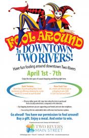 Fool Around Downtown Two Rivers event poster.