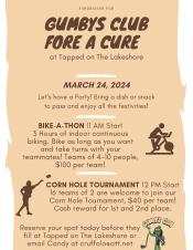 Event poster for a bike-a-thon and cornhole tournament @ Tapped 3.24.24.