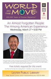 Details about Dr. Pao Lor's speaking engagement at Lester Public Library.
