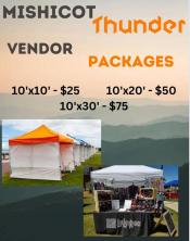 Poster depicting vendor packages available for Mishicot Thunder event.