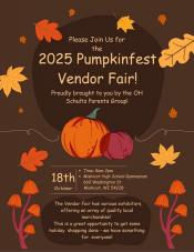 Event poster with pumpkins and autumn leaves.
