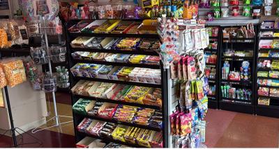Shelves filled with candy at Rissa's.