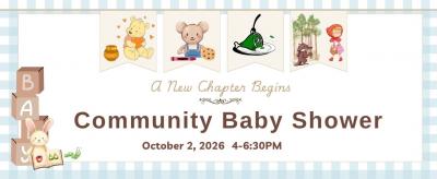Event poster listing picturing blocks and images from popular children's books.