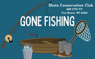 A boat, fishing net, fishing rod, wading boots and a bucket of fish.