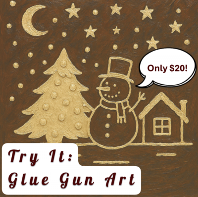 A cute winter scene with tree, moon, snowman and house.