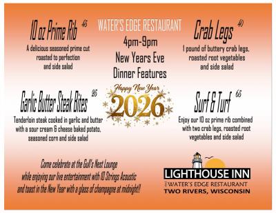 Menu listing new year's eve dinner specials.