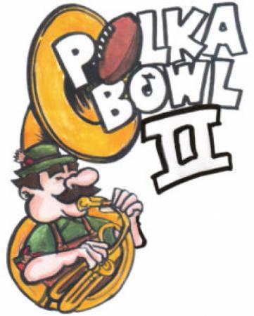 Caricature of a mustachioed man playing a tuba (with a football emerging from the tuba).