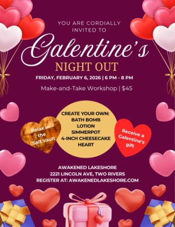Event poster with heart-shaped balloons.