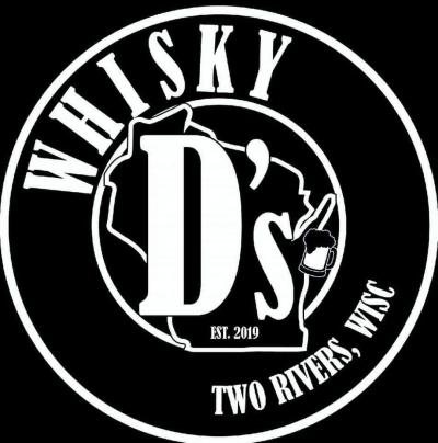 Round seal with Whisky D's on top of an outline of Wisconsin.