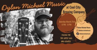 Event banner featuring man in ballcap holding a guitar.