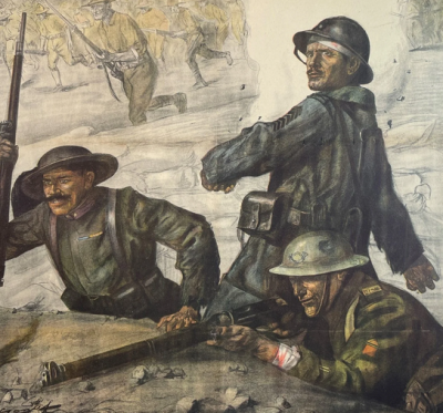 WWI soldiers at battle.