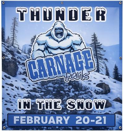 A snow monster beyond a snowy hill.