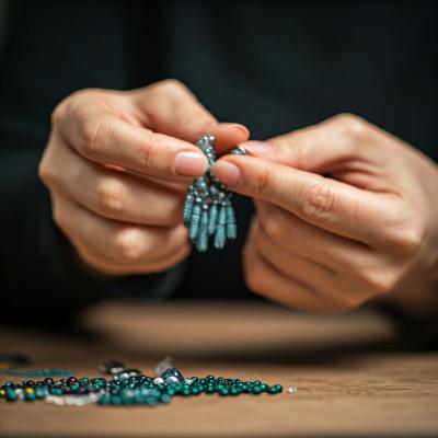 Pair of hands working on a pretty earring.