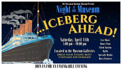 Event banner featuring ocean liner akin to the Titanic.