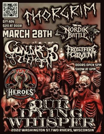 Event poster featuring creepy bloody skeletons.