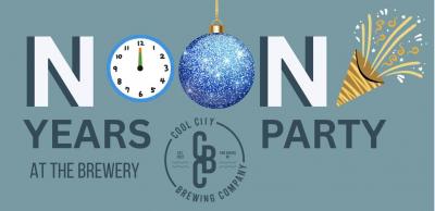 Event banner featuring clock face at noon, a disco ball and confetti.