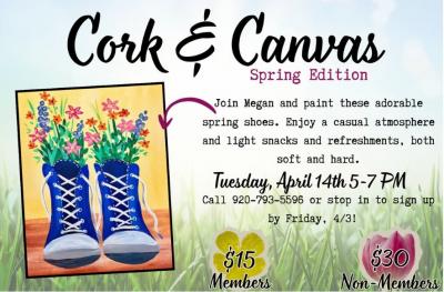 Event poster featuring a a pair of blue high-top sneakers filled with flowers.