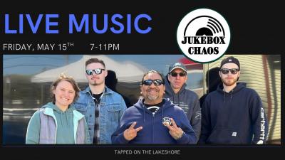 One woman and four men--members of Jukebox Chaos.