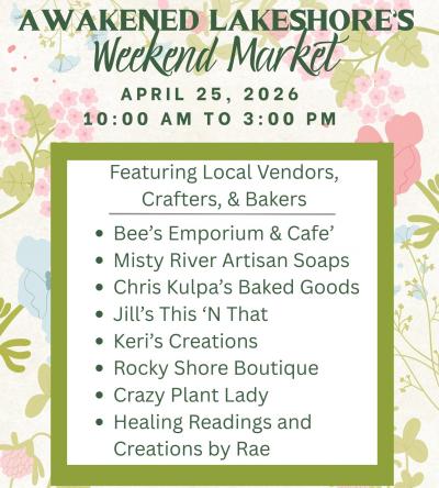 Event poster with spring flowers, list of vendors.