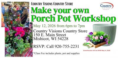 Event banner picturing flowers and supplies for planter project.