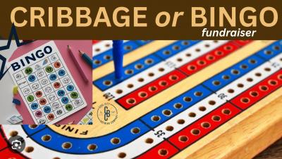 Event announcement featuring Bingo card and cribbage board.