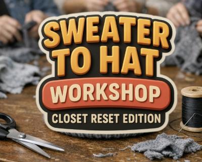 Event announcement with sewing accoutrements.