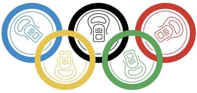 Olympic rings with image of beer tab within each.