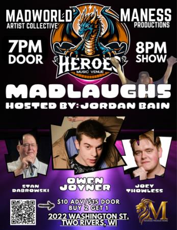 Event poster with photos of three comedians.