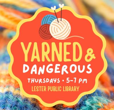 Event poster featuring balls of yarn.