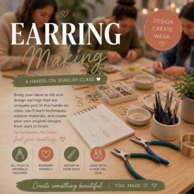 Event poster with crafting supplies.
